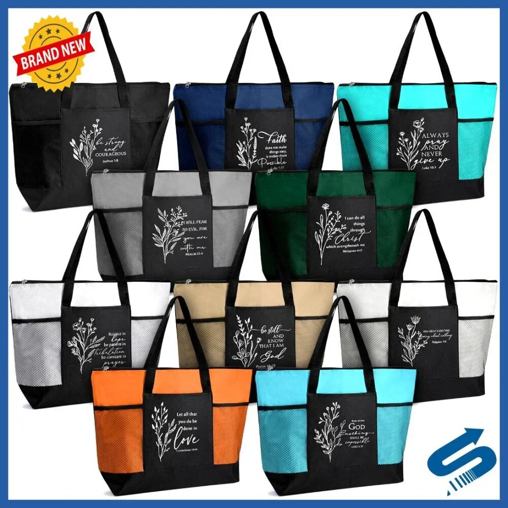 Boho Tote Bags with Zipper Pocket Religious Church Bible Study Gifts